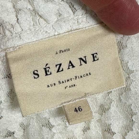 Sezane Stessy Blouse Ecru Top Size 46 French‎ US 14 Ruffle Lace Romantic Minimal - Picture 3 of 15